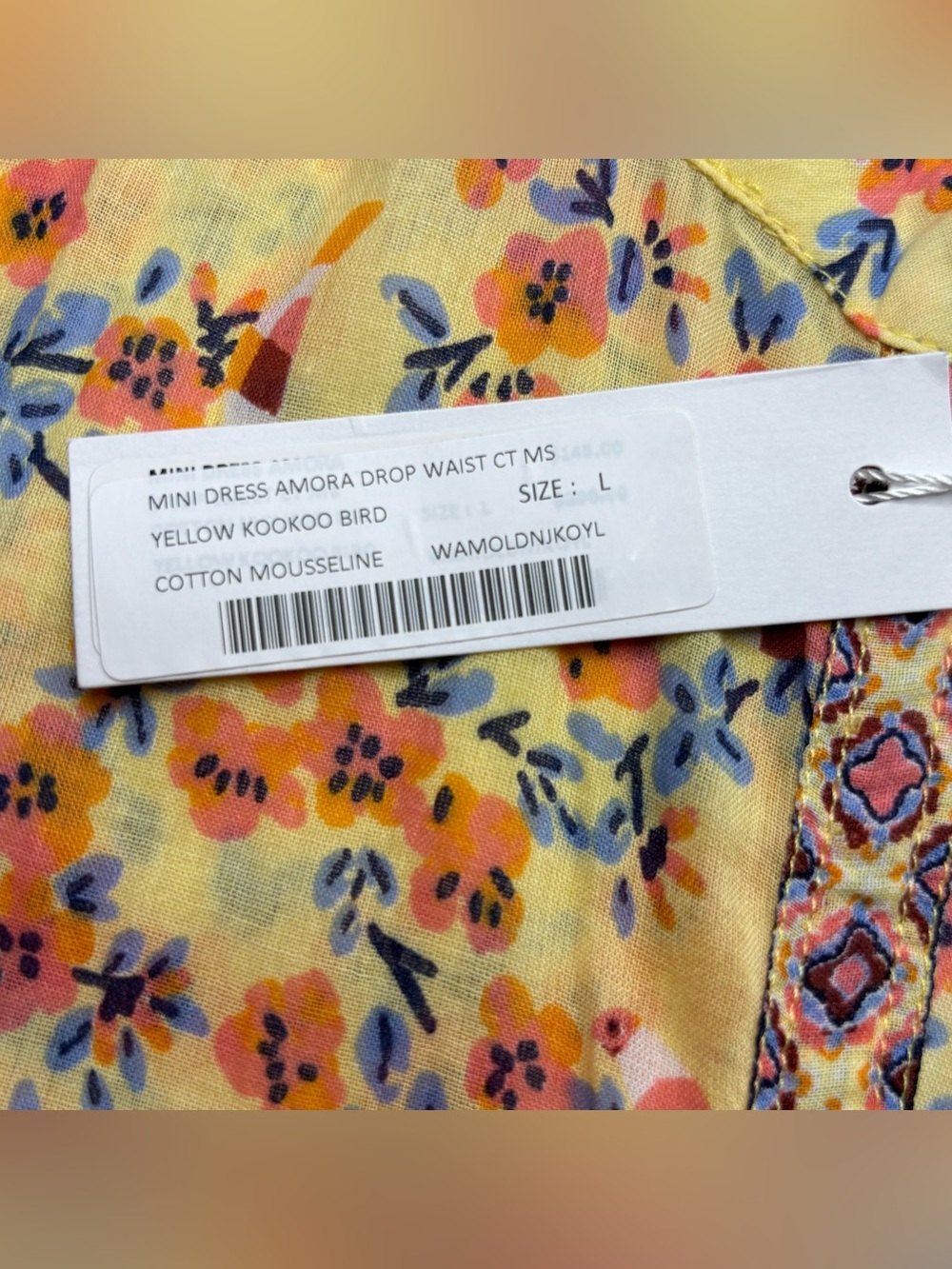 Poupette St Barth Amora Drop Waist Mini Dress Yellow Kookoo Bird Large NWT - Picture 14 of 16